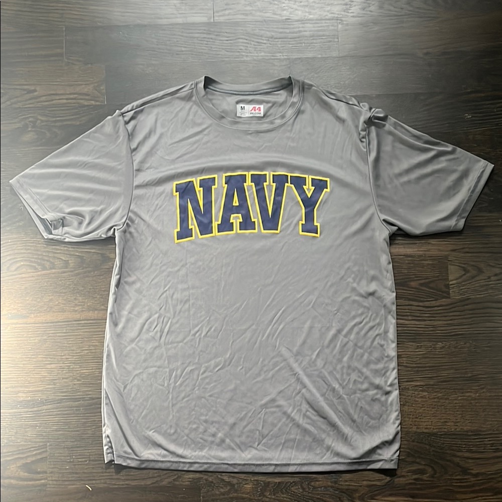 Gray Short Sleeve Tee with Navy Graphic